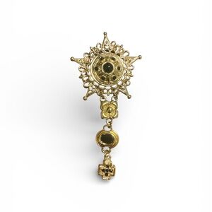 St. John Star Cross Drop Gold-Tone & Black Stones Brooch